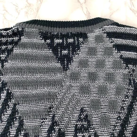 Vintage Urban Works 80s 90s Leather Trimmed Harlequin Knit Sweater EUC - Picture 10 of 13